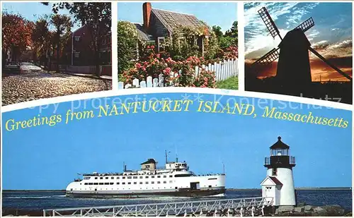 Dampfer Oceanliner Steamer Nantucket Massachusetts Old Mill Cobblestones Main Street Kat. Schiffe
