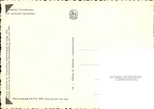 Exposition Internationale Liege 1939 Fontaines lumineuses