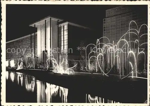 Exposition Internationale Liege 1939 Palais de la Section Belge Jardin d eau illumines 