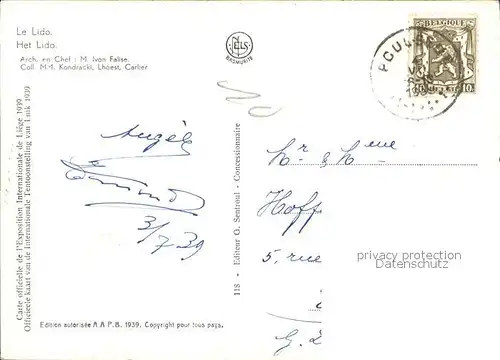 Exposition Internationale Liege 1939 Lido 