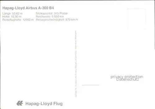 Flugzeuge Zivil Hapag Lloyd Airbus A 300 B4  Kat. Airplanes Avions