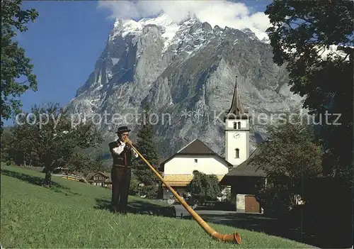 Alphorn Alphornblaeser Grindelwald  Kirche Wetterhorn Kat. Musik