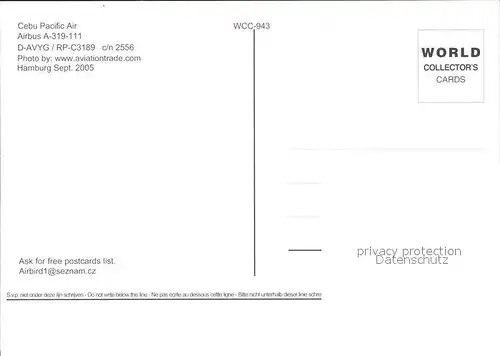 Flugzeuge Zivil Cebu Pacific Air Airbus A 319 111 D AVYG RP C3189 c n 2556 Kat. Airplanes Avions