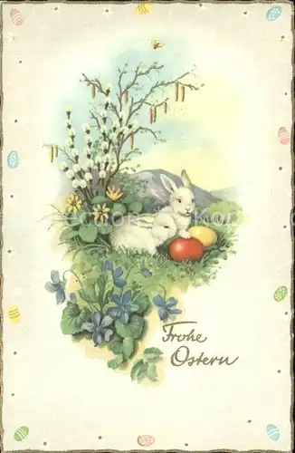 Ostern Easter Paques Hasen Veilchen Ostereier Weidenkaetzchen  Kat. Greetings