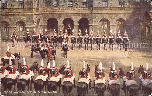Leibgarde Wache Horse Guards Changing the Guard Whitehall Kuenstlerkarte Kat. Polizei