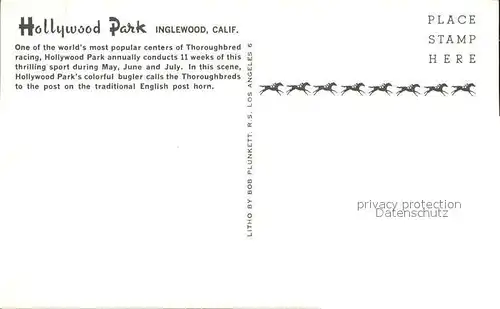 Pferdesport Pferderennen Reitsport Hollywood Park Inglewood California Bugler English Post Horn Kat. Sport