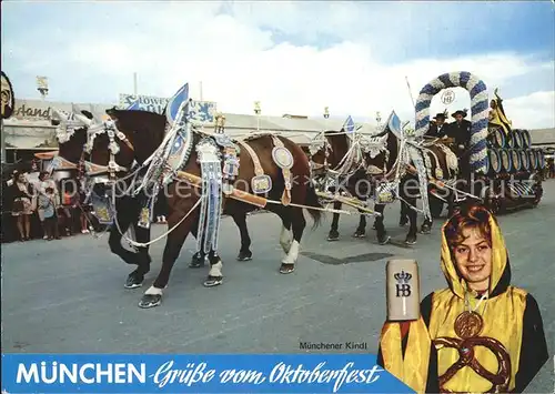 Oktoberfest Muenchner Kindl Festwagen Pferdegespann  Kat. Feiern und Feste