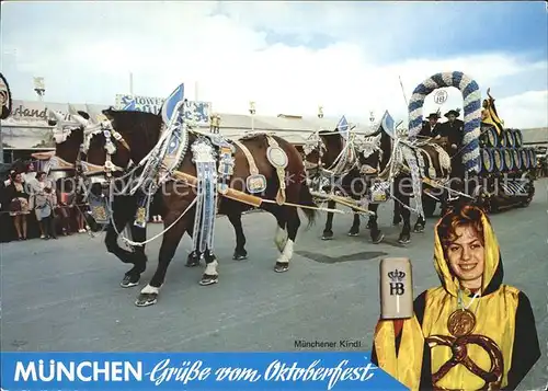 Oktoberfest Muenchen Festwagen Pferdegespann Muenchner Kindl  Kat. Feiern und Feste