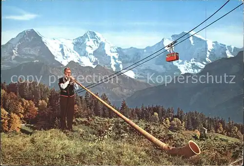 Alphorn Alphornblaeser Eiger Moench Jungfrau Seilbahn  Kat. Musik