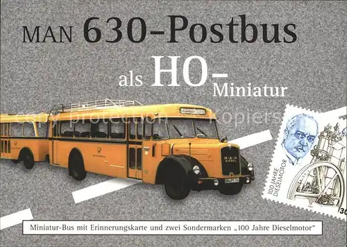 Postbus MAN 630 Miniatur Sondermarken 100 Jahre Dieselmotor  Kat. Post