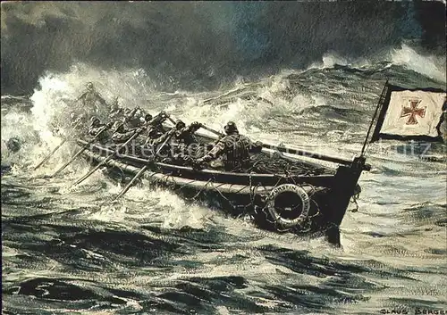 Boote Ruderrettungsboot Fuerstin Bismarck Kuenstlerkarte Claus Bergen Kat. Schiffe