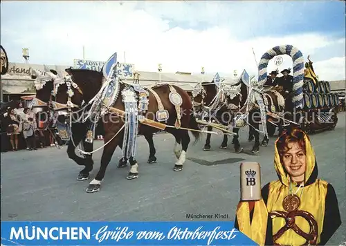 Oktoberfest Muenchen Festwagen Pferdegespann Muenchner Kindl  Kat. Feiern und Feste