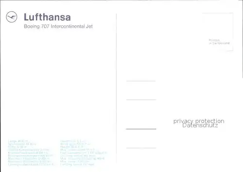 Lufthansa Boeing 707 Intercontinental Jet Kat. Flug