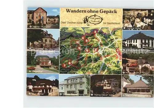 Frankenwald Region Wandern ohne Gepaeck Karte Relexa Kurhotel Central Hotel Spitzberg Landgasthof Sellanger Zegasttal Hotel Vogel Zur Muehle Gruener Baum Koenig David Hoelle Harmonie Lichtenberg / Regionales /