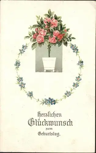 Geburtstag Rosen Vergissmeinnicht Litho Kat. Greetings