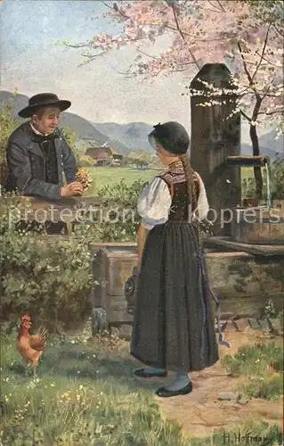 Hoffmann Heinrich Am Brunnen Trachten Schwarzwald  Kat. Kuenstlerkarte