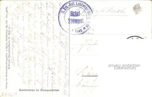 Hoffmann Heinrich Dorfstrasse im Oberprechttal Stempel II. Ers. Batl. Landwehr Inf. Rgt.99 Kat. Kuenstlerkarte