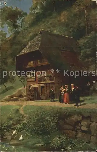 Hoffmann Heinrich Aus dem Schapbachtal Trachten Schwarzwaldhaus Kat. Kuenstlerkarte