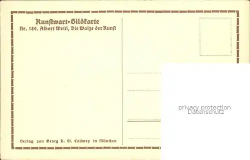 Kuenstlerkarte Albert Welti Die Walze der Kunst Nr. 189 Kunstwart Bildkarte Kat. Kuenstlerkarte
