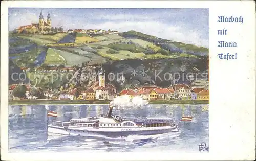 Dampfer Seitenrad Kuenstlerkarte Rudolf Marbach Maria Taferl  Kat. Schiffe