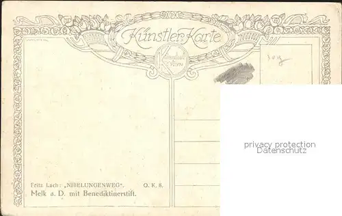 Kuenstlerkarte Fritz Lach Nibelungenweg Melk an der Donau Benediktinerstift  Kat. Kuenstlerkarte