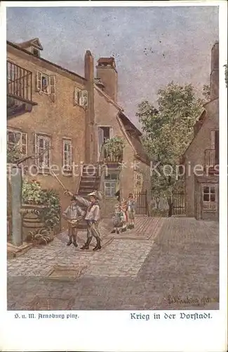 Kuenstlerkarte M. Arnsburg Krieg in der Dorfstadt Wien Trommler  Kat. Kuenstlerkarte