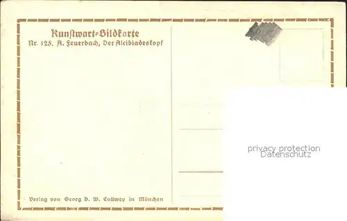 Kuenstlerkarte A. Feuerbach Der Alcibiadeskopf Kunstwart Bildkarte Nr. 125 Kat. Kuenstlerkarte