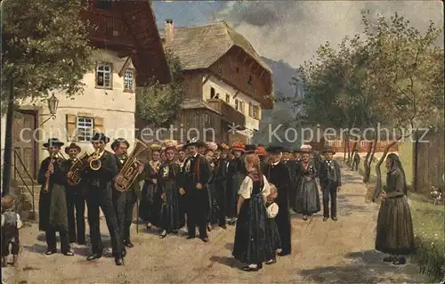 Hoffmann Heinrich Bauernhochzeit Schwarzwald Trachten Tuba Klarinette Trompete Kat. Kuenstlerkarte