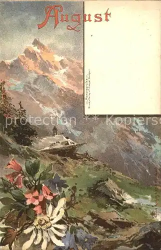 Monatskarte August Kuenstlerkarte Thomas Guggenberger Edelweiss Enzian Kat. Besonderheiten