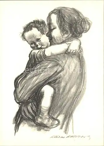 Kuenstlerkarte Kaethe Kollwitz Mutter mit Jungen auf dem Arm Kat. Kuenstlerkarte