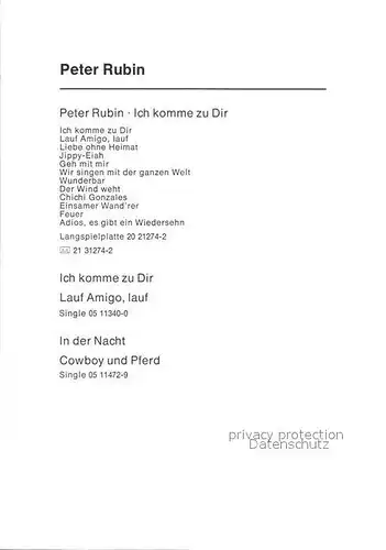Saenger Band Peter Rubin Autogramm  Kat. Musik