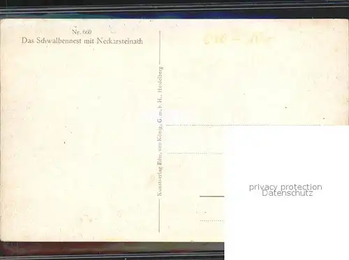 Hoffmann Heinrich Schwalbennest Neckarsteinach Nr. 660 Kat. Kuenstlerkarte