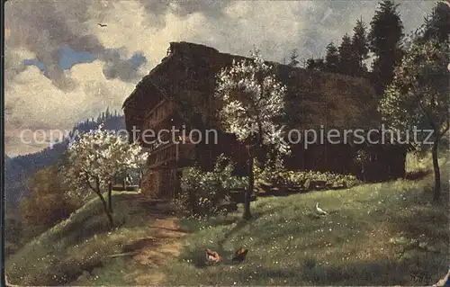 Hoffmann Heinrich Fruehling im Schwarzwald Schwarzwaldhaus Kat. Kuenstlerkarte