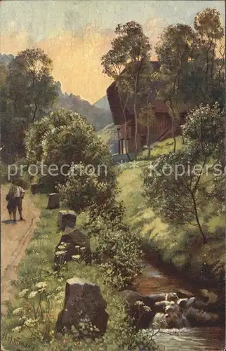 Hoffmann Heinrich Fruehmorgens im Schwarzwald  Kat. Kuenstlerkarte