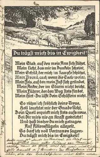 Hirte Schafe Gedicht Du traegst mich bis in Ewigkeit Kuenstler G. Roeder  Kat. Landwirtschaft