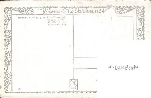 Kuenstlerkarte Helene v. Pausinger Das Nelkenfeld Wiener Volkskunst Kat. Kuenstlerkarte