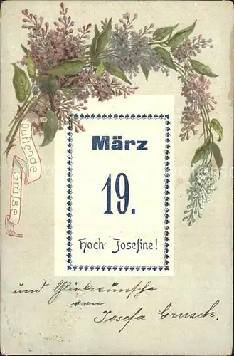Namenstag Namenskarte Josefine 19. Maerz Flieder Litho /  /