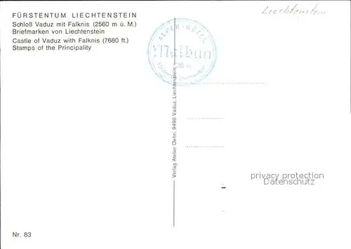 Briefmarke auf Ak Fuerstentum Liechteinstein Schloss Vaduz Falknis Kat. Besonderheiten