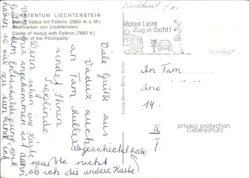 Briefmarke auf Ak Fuerstentum Liechtenstein Schloss Vaduz  Kat. Besonderheiten