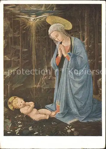 Religion Maria das Kind anbetend Kuenstlerkarte Filippo Lippi Kat. Religion