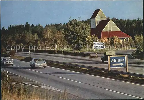 Autobahn BAB Muenchen-Stuttgart Autobahnkirche Maria Schutz der Reisenden  / Autos /