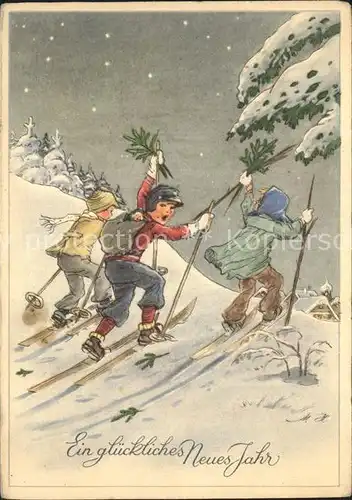 Skifahren Kinder Neujahr  / Sport /