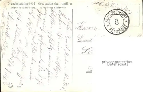Grenze Douane Zoll Grenzbesetzung 1914 Infanterie Mitrailleure  Kat. Zoll