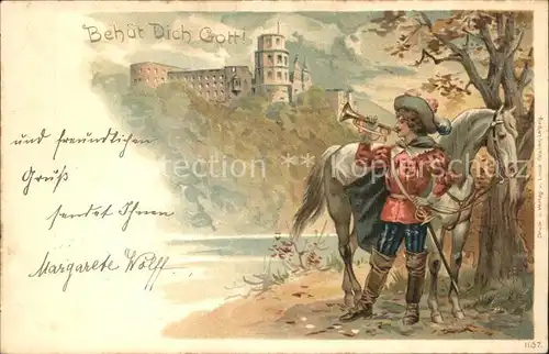 Trompeter Scheffel Pferd Litho  Kat. Maerchen und Sagen