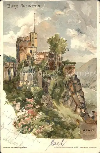 Pfaff C. Burg Rheinstein  Kat. Kuenstlerlitho