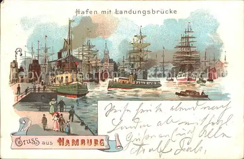 Segelschiffe Hamburg Hafen Landungsbruecke Litho Kat. Schiffe