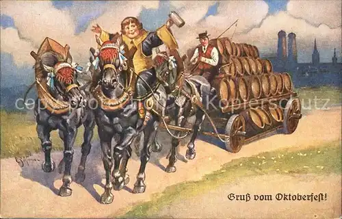 Schlemo E Oktoberfest Brauerei Festgespann Muenchner Kindl Kat. Kuenstlerkarte
