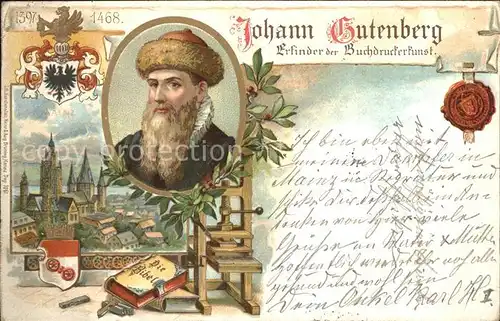 Gutenberg Johannes Buchdruck Mainz Litho Kat. Druckereigewerbe