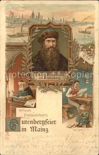 Gutenberg Johannes Buchdruck Mainz Festpostkarte Litho Kat. Druckereigewerbe