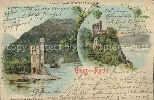 METEOR Hold to Light Nr. 88690 Bingen Maeuseturm Rheinstein Litho / Besonderheiten /